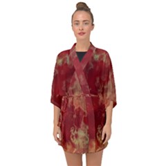 Marble Red Yellow Background Half Sleeve Chiffon Kimono by HermanTelo