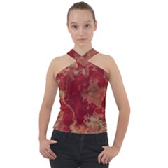 Marble Red Yellow Background Cross Neck Velour Top