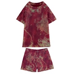 Marble Red Yellow Background Kids  Swim Tee And Shorts Set