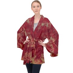 Marble Red Yellow Background Velvet Kimono Robe