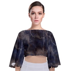 Marble Surface Texture Stone Tie Back Butterfly Sleeve Chiffon Top