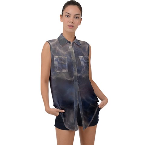 Marble Surface Texture Stone Sleeveless Chiffon Button Shirt by HermanTelo