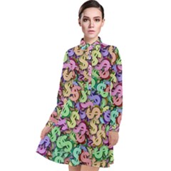 Money Currency Rainbow Long Sleeve Chiffon Shirt Dress