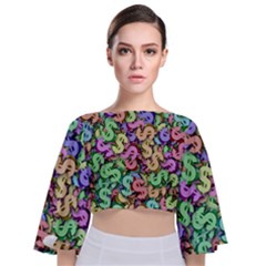 Money Currency Rainbow Tie Back Butterfly Sleeve Chiffon Top