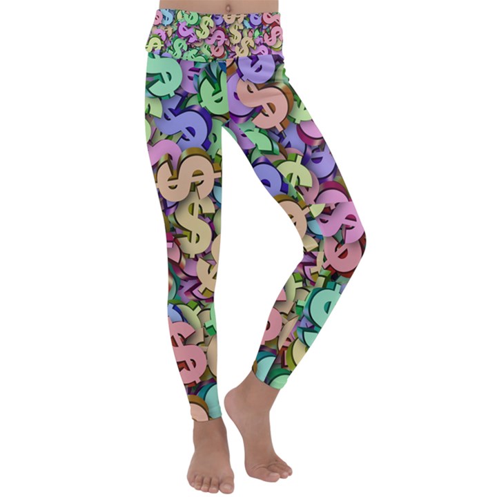 Money Currency Rainbow Kids  Lightweight Velour Classic Yoga Leggings