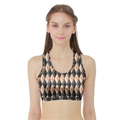 Metallic Diamond Design Black Sports Bra With Border