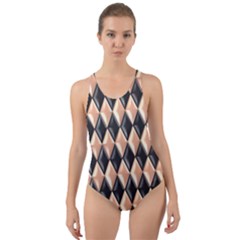 Metallic Diamond Design Black Cut-out Back One Piece Swimsuit