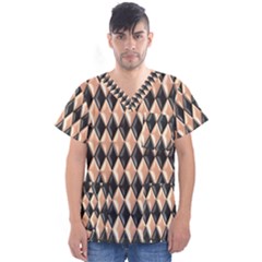 Metallic Diamond Design Black Men s V-neck Scrub Top