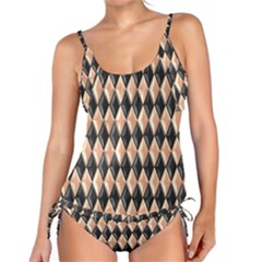 Metallic Diamond Design Black Tankini Set