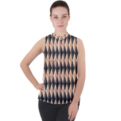 Metallic Diamond Design Black Mock Neck Chiffon Sleeveless Top