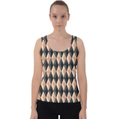 Metallic Diamond Design Black Velvet Tank Top