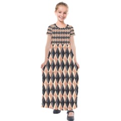 Metallic Diamond Design Black Kids  Short Sleeve Maxi Dress by HermanTelo