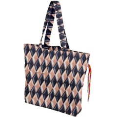 Metallic Diamond Design Black Drawstring Tote Bag