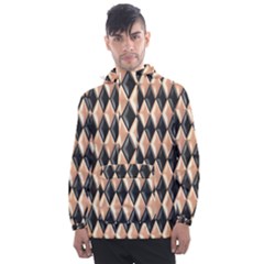 Metallic Diamond Design Black Men s Front Pocket Pullover Windbreaker