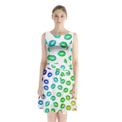 Kiss Mouth Lips Colors Sleeveless Waist Tie Chiffon Dress