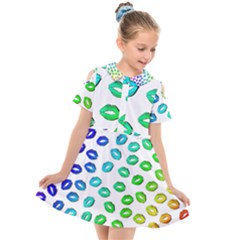 Kiss Mouth Lips Colors Kids  Short Sleeve Shirt Dress