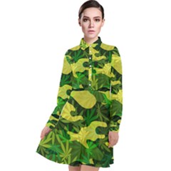 Marijuana Camouflage Cannabis Drug Long Sleeve Chiffon Shirt Dress