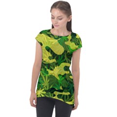 Marijuana Camouflage Cannabis Drug Cap Sleeve High Low Top