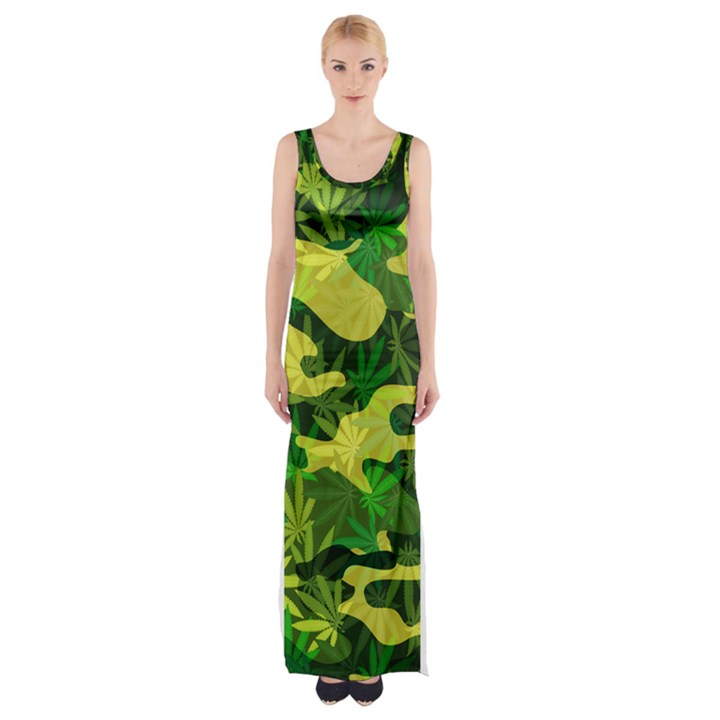 Marijuana Camouflage Cannabis Drug Maxi Thigh Split Dress