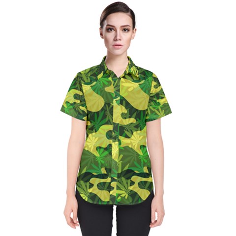 Marijuana Camouflage Cannabis Drug Women s Short Sleeve Shirt by HermanTelo