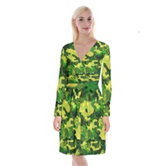 Marijuana Camouflage Cannabis Drug Long Sleeve Velvet Front Wrap Dress by HermanTelo