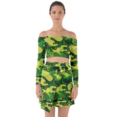 Marijuana Camouflage Cannabis Drug Off Shoulder Top With Skirt Set by HermanTelo