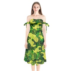 Marijuana Camouflage Cannabis Drug Shoulder Tie Bardot Midi Dress by HermanTelo