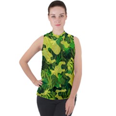 Marijuana Camouflage Cannabis Drug Mock Neck Chiffon Sleeveless Top by HermanTelo