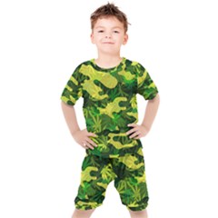 Marijuana Camouflage Cannabis Drug Kids  Tee And Shorts Set