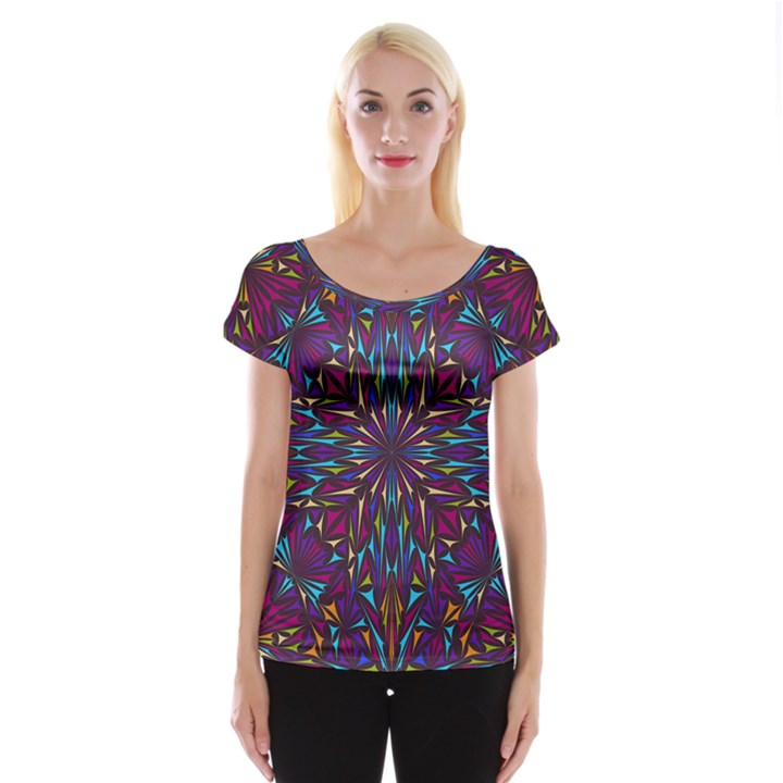 Kaleidoscope Triangle Curved Cap Sleeve Top