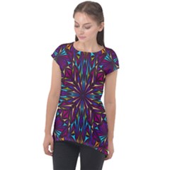 Kaleidoscope Triangle Curved Cap Sleeve High Low Top