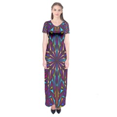 Kaleidoscope Triangle Curved Short Sleeve Maxi Dress by HermanTelo