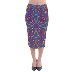 Kaleidoscope Triangle Curved Velvet Midi Pencil Skirt