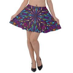 Kaleidoscope Triangle Curved Velvet Skater Skirt by HermanTelo