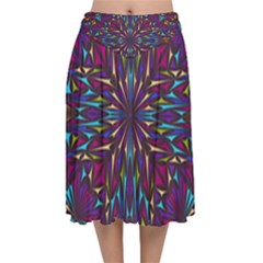 Kaleidoscope Triangle Curved Velvet Flared Midi Skirt