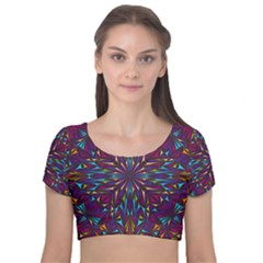 Kaleidoscope Triangle Curved Velvet Short Sleeve Crop Top 