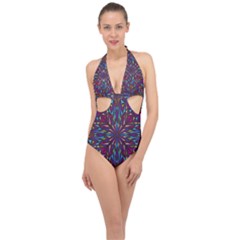 Kaleidoscope Triangle Curved Halter Front Plunge Swimsuit