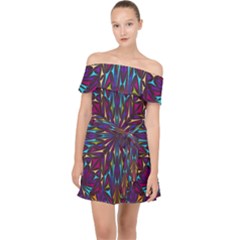 Kaleidoscope Triangle Curved Off Shoulder Chiffon Dress by HermanTelo