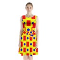 Pattern Circle Plaid Sleeveless Waist Tie Chiffon Dress View1