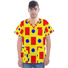 Pattern Circle Plaid Men s V-neck Scrub Top