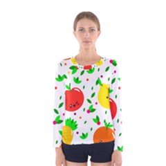 Pattern Fruits Orange Green Women s Long Sleeve Tee