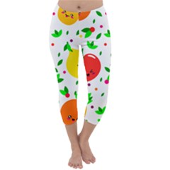 Pattern Fruits Orange Green Capri Winter Leggings 