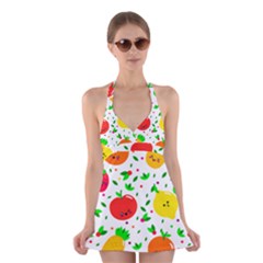 Pattern Fruits Orange Green Halter Dress Swimsuit 