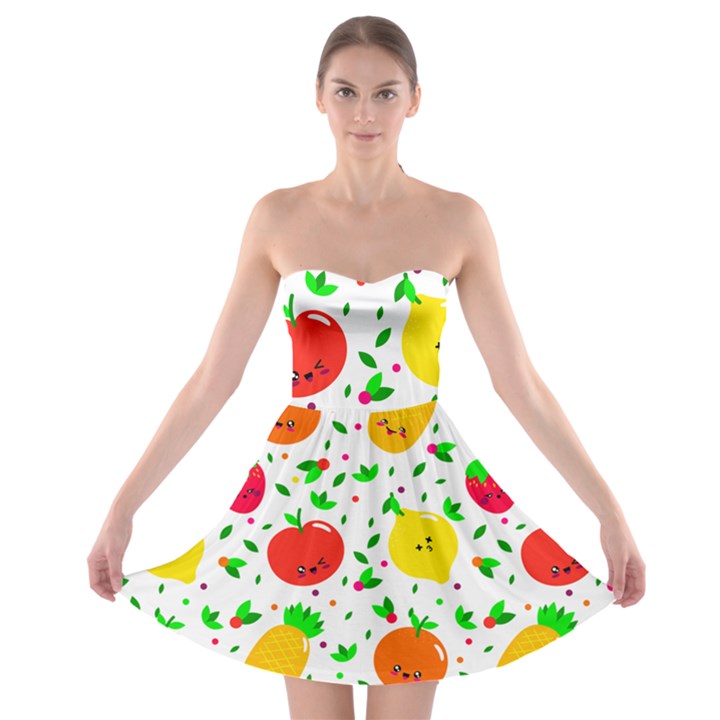 Pattern Fruits Orange Green Strapless Bra Top Dress