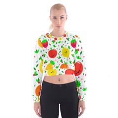 Pattern Fruits Orange Green Cropped Sweatshirt