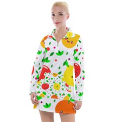 Pattern Fruits Orange Green Women s Long Sleeve Casual Dress