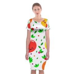 Pattern Fruits Orange Green Classic Short Sleeve Midi Dress