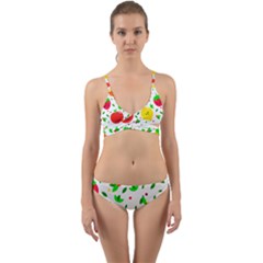 Pattern Fruits Orange Green Wrap Around Bikini Set