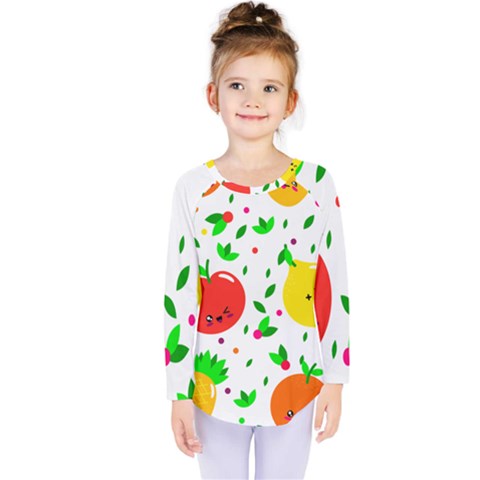 Pattern Fruits Orange Green Kids  Long Sleeve Tee by HermanTelo