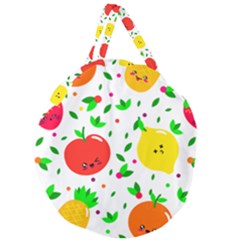 Pattern Fruits Orange Green Giant Round Zipper Tote